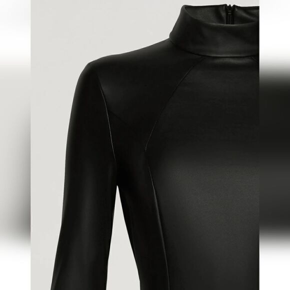 WOLFORD x AMINA MUADDI TURTLENECK VEGAN LEATHER BODYSUIT size 10 M - Picture 3 of 13